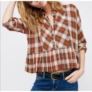 Free People • Promise Everything Plaid Ruffle Wool Blend Top Size M